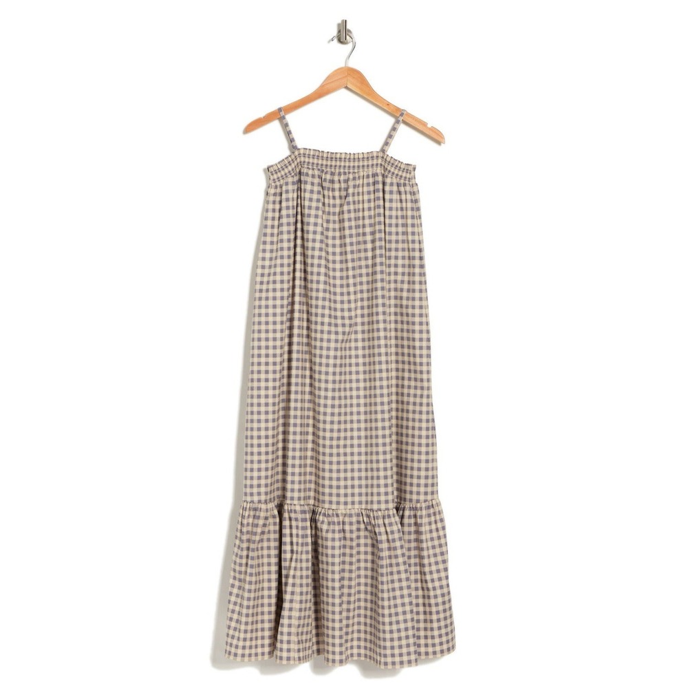 WeWoreWhat Gingham Maxi Dress Blue White Spaghetti Strap Smocked Tiered Womens